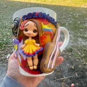 Colombia mug handmade by me / Colombian doll mug porcelain